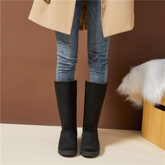 Women's Mid-Calf Winter Snow Boots Warm Fur Boots Wide Calf Slip on Boots - Picture 6 of 6